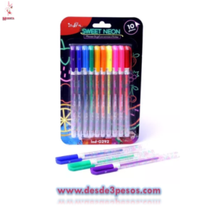 Blister con 10 Plumas de Gel SWEET NEON con aromas a frutales 15cm. De largo
