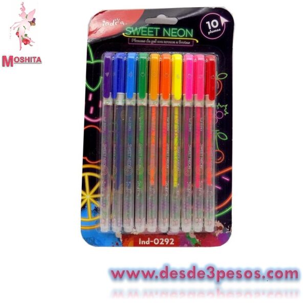 Blister con 10 Plumas de Gel SWEET NEON con aromas a frutales 15cm. De largo - Imagen 2