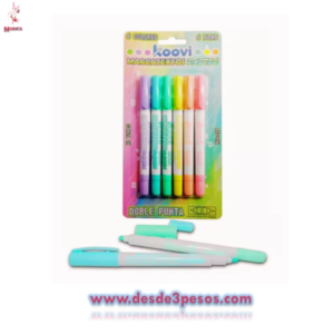 Paquete con 6 Marcatextos Pastel Koovi 14cm. De largo