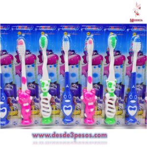 Carton con 12 Cepillos Dental infantil, agarradera de goma con figura de animalito15cm