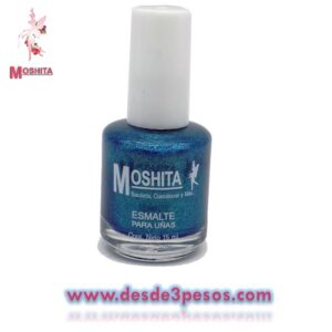 Esmalte para uñas Moshita en color Azul Turqueza con glitter 15ml.