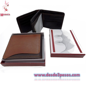 Cartera para Caballero en caja 1 Divicion y 3 partes para Tarjetas con 3 abertutas c/u en vinil 11 x 9cm.