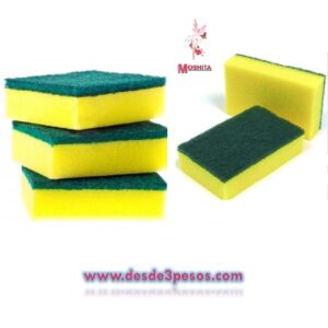 Fibra con Esponja Verde con amarillo, Paq con 2 pzas. Costo pza. $2.25