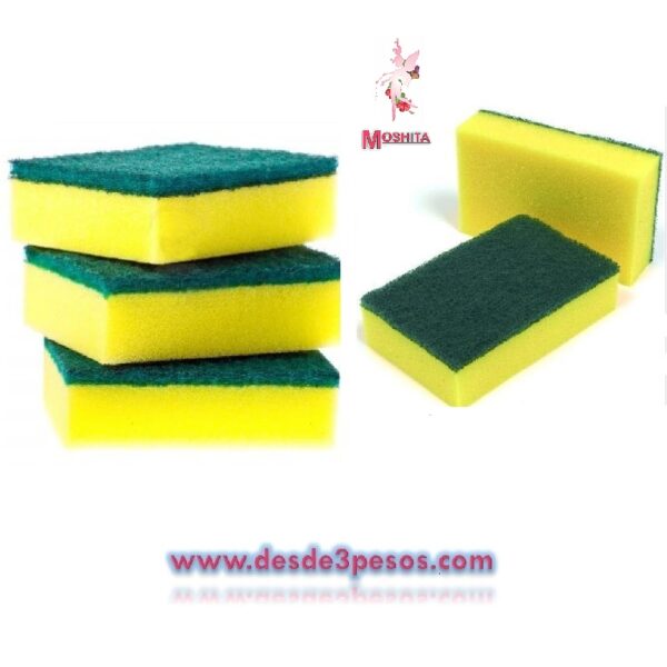 Fibra con Esponja Verde con amarillo, Paq con 2 pzas. Costo pza. $2.25