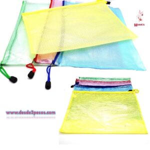 Paq. C/12 Folders Plastificado en colores de Cierre 14 x 34cm.