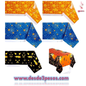 Mantel Halloween de mesa tipo hule decorado en varias figuras 180x 110cm