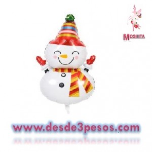 Globo Metalico Navideño Figura de Muñeco de Nieve 90 x 42cm.