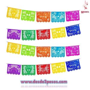 Bolsa con 100 pza. De papel picado surtido en colores y modelos 49 x 35cm.