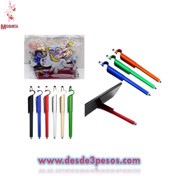 Lapicera C/20 Plumas Touch, soporte Para Celular 15cm. De alto