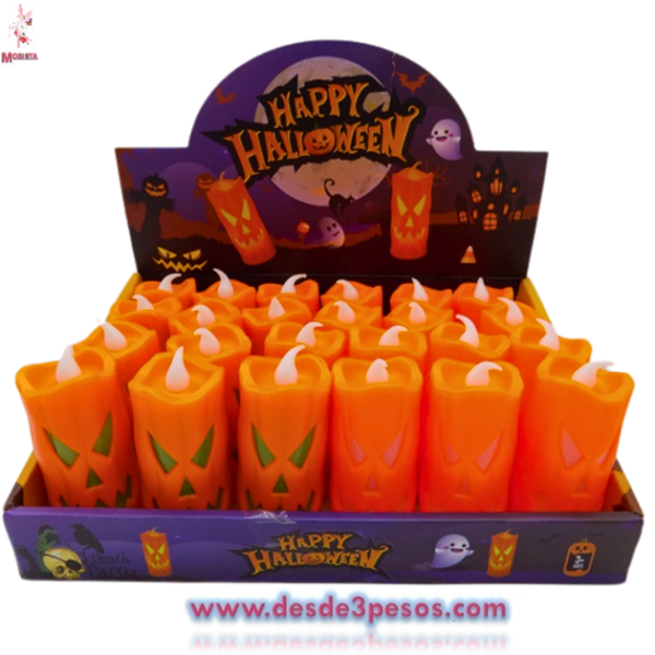 Vela Calabaza Luz Intermitente 2 cambios pilas incluidas 8 x 4cm. Caja con 24pza. Precio por 1pza. - Imagen 4
