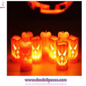 Vela Calabaza Luz Intermitente 2 cambios pilas incluidas 8 x 4cm. Caja con 24pza. Precio por 1pza.