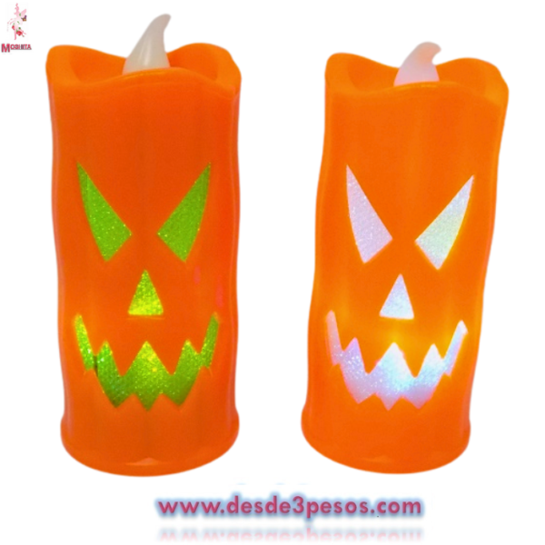 Vela Calabaza Luz Intermitente 2 cambios pilas incluidas 8 x 4cm. Caja con 24pza. Precio por 1pza. - Imagen 3