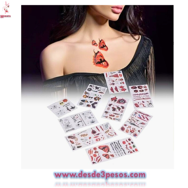 Pegatinas de Tatuajes figuras para Halloween varios modelos 26 x 15 cm.