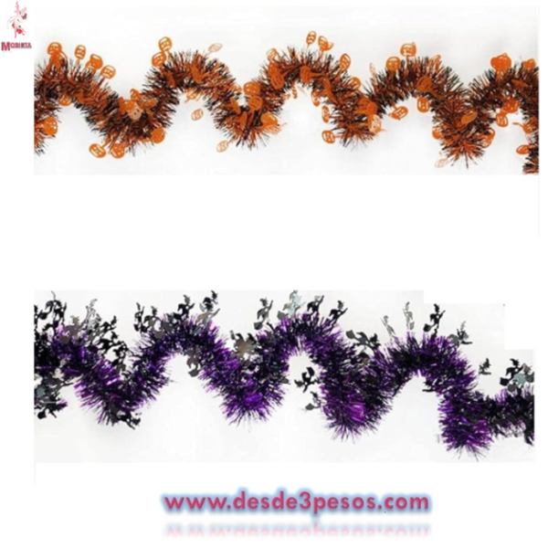 Atados de 10 tiras de Escarcha Metálica para Halloween con figuras colgantes 1.60 de largo - Imagen 2