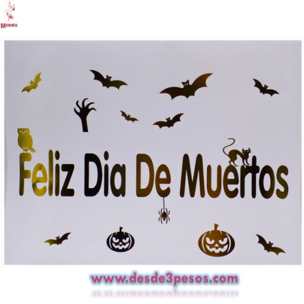 Hoja de Calcomanía de letras para carteles, Feliz día de Muertos 28 x 21cm. Medidas de hoja bolsa con 12pza. - Imagen 2