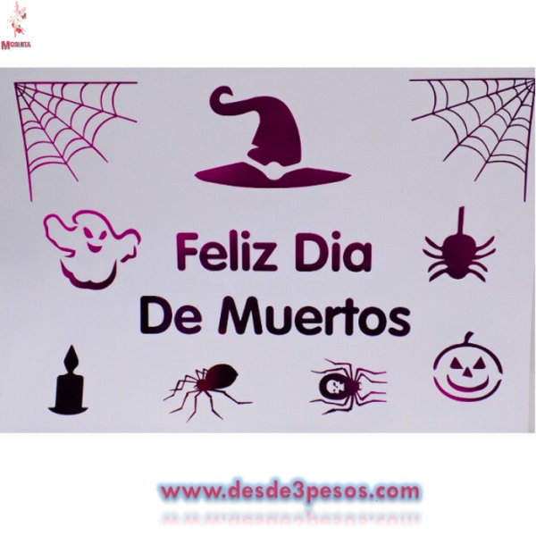 Hoja de Calcomanía de letras para carteles, Feliz día de Muertos 28 x 21cm. Medidas de hoja bolsa con 12pza. - Imagen 3