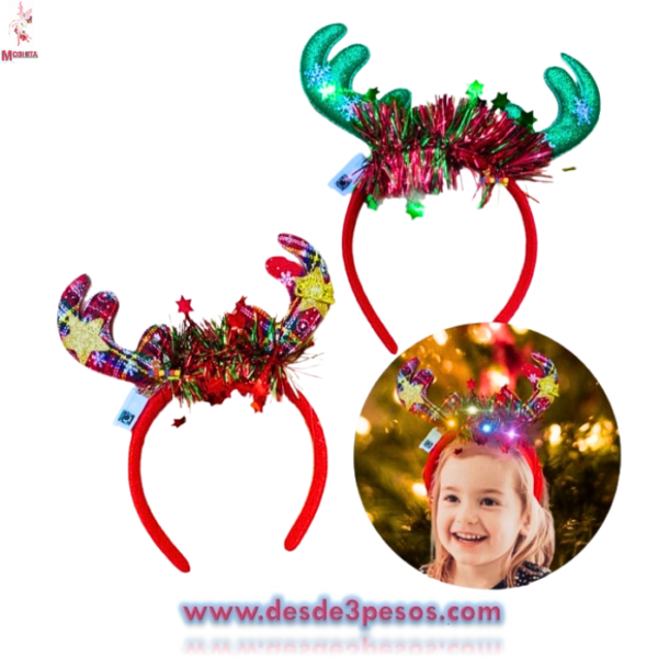 Diadema Orejas de Reno con Luz pilas incluidas 24 x 17cm.