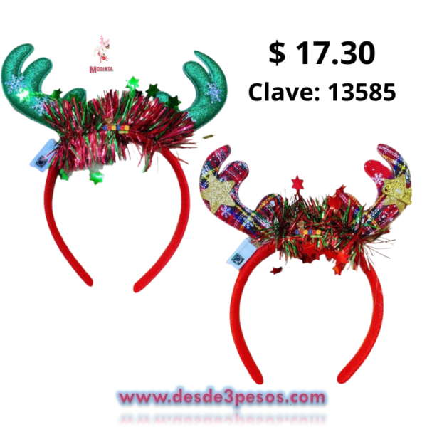 Diadema Orejas de Reno con Luz pilas incluidas 24 x 17cm. - Imagen 3