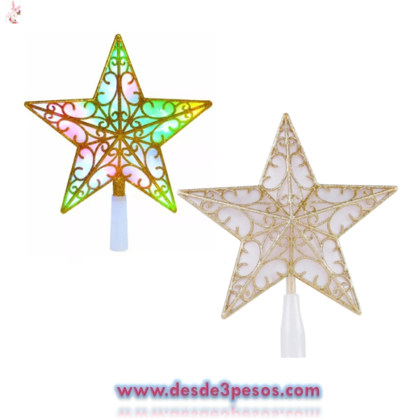 Punta Estrella DORADA LEDS BICOLOR 18 LUCES JL3307A Cable Transparente 25 x 24cm.