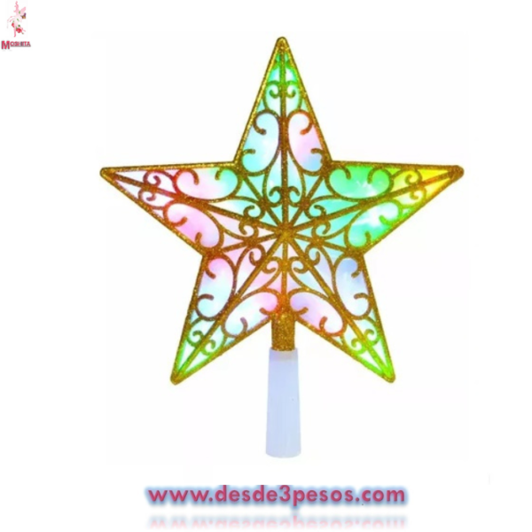 Punta Estrella DORADA LEDS BICOLOR 18 LUCES JL3307A Cable Transparente 25 x 24cm. - Imagen 3