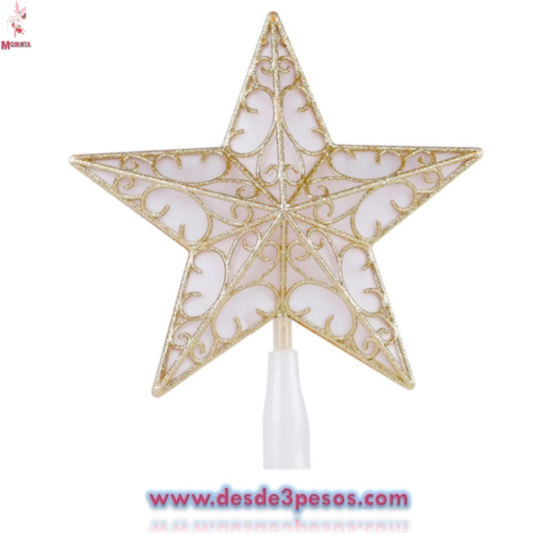 Punta Estrella DORADA LEDS BICOLOR 18 LUCES JL3307A Cable Transparente 25 x 24cm. - Imagen 2