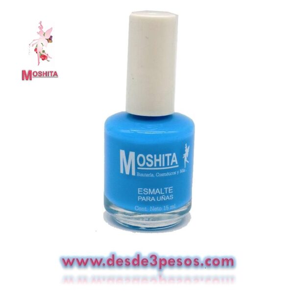 Esmalte para Uñas MOSHITA Color AZUL PASTEL con 15 ml.