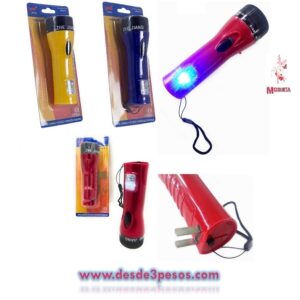 Linterna Lampara Mediana De Emergencia Tres Funciones Recargable 4 LED Frontales, LED Rojo y Azul Laterales 14 x 4cm.