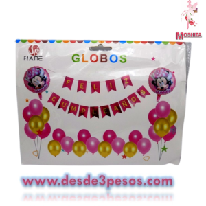 Juego de Globos 27 pza. 2 redondos de Minnie 45cm. Diametro,
