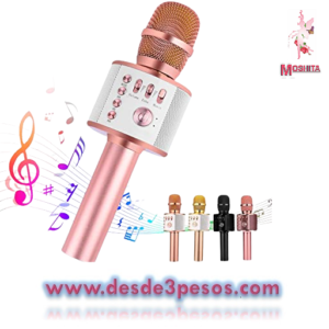 Micrófono De Karaoke Inalámbrico Con Bluetooth Y Bocina solo en color negro cromado incluye cargador 23x 10cm.