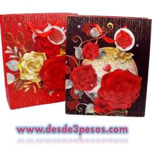 Paquete con 12 Bolsa de Regalo CHICA Carton duro en 3D decorada de San Valentin 18 x 23 cm