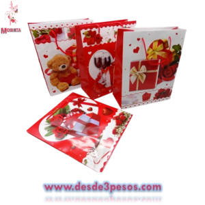 Paquete de 12 Bolsa de Regalo MEDIANA papel delgado decorado de San Valentín 32 x 26cm.