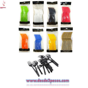 Bolsa con 20 Tenedores Desechables de Platico en colores 16cm. De largo
