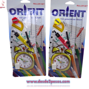 Juego Geométrico de plástico 5pza. Con Regla, 2 Escuadra, Transportador  y Compas en color pastel