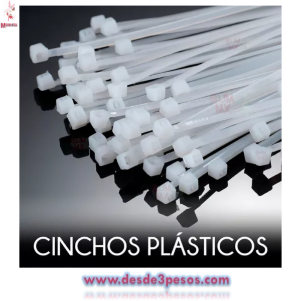 Paquete De 100 Piezas de Cinchos de Plastico Blanco 2.5mm x 20cm.