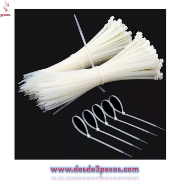 Paquete De 100 Piezas de Cinchos de Plastico Blanco 2.5mm x 20cm. - Imagen 3