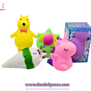 Animal Squishy antiestres relleno con masa 5 modelos 9.6 x 5 cm.