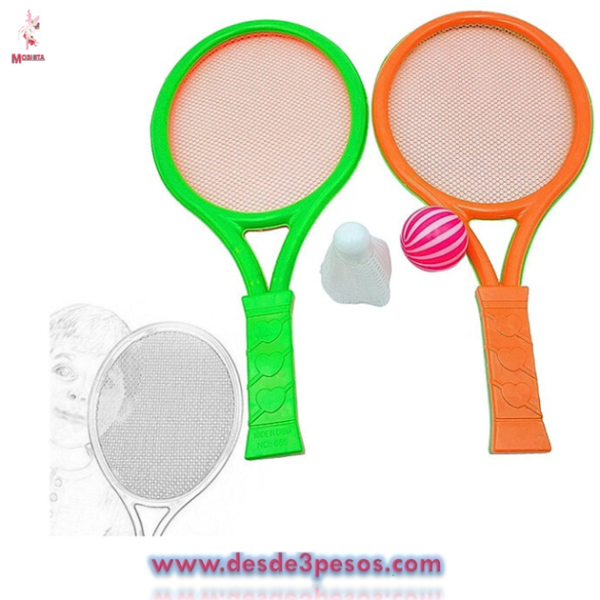 Par de Raquetas de Plastico con Gallito y Pelota 37 x 15 cm. - Imagen 2