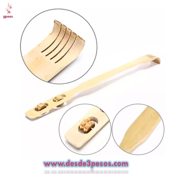 Manita Rascadora de Bambu con 2 Rodillos para Masaje 46 x 3.5 cm. - Imagen 2