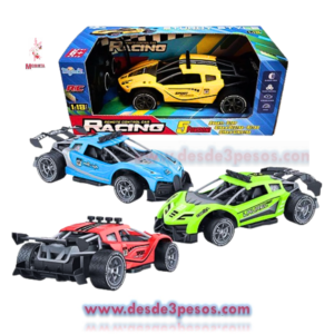Carro Carreras a Control Remoto en colores ocupa 3 pilas AA no incluidas 21 x 5 cm.