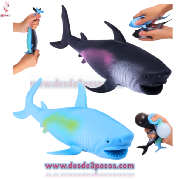 Squishi Tiburón Moldeable color azul y gris 19 x 5cm. Caja con 12 pza. precio por 1 pz. - Imagen 2