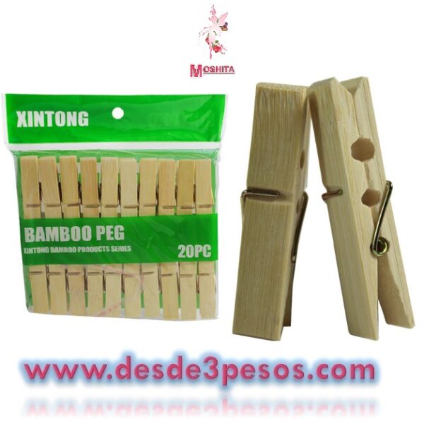 Pinza para Colgar Ropa de Bambu 20 pz.