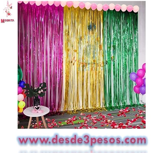 Cortinas Para Fiestas Metalicas de Flecos en Varios Colores 2 Metros de Largo x 1 Metro de Ancho - Imagen 3