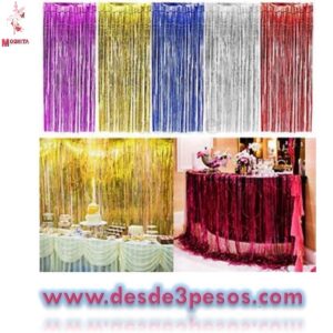 Cortinas Para Fiestas Metalicas de Flecos en Varios Colores 2 Metros de Largo x 1 Metro de Ancho