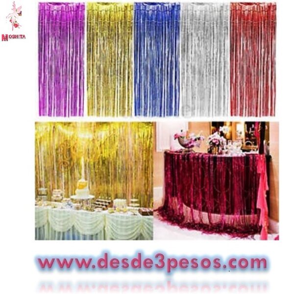 Cortinas Para Fiestas Metalicas de Flecos en Varios Colores 2 Metros de Largo x 1 Metro de Ancho