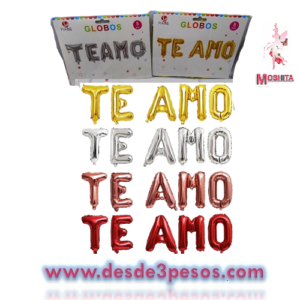 Globos inflables con la palabra TE AMO en colores 41 x 32cm. c/letra