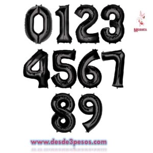 Bolsa con 10 Globos de Numeros 68 x 46cm. Aprox. En color Negro del 0 al 9