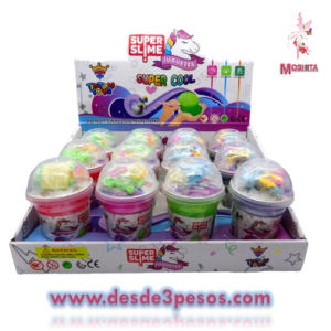Slime Presentacion Unicornio Arcoiris 3 tonos en 1 con Unicornio para armar de plastico 12 x 6cm. H-1594