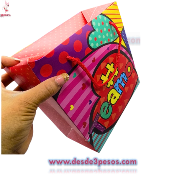 Bolsa de Regalo en forma de caja, decorada de San Valentín con Diseños Diamantados 21 x 28 cm. - Imagen 2