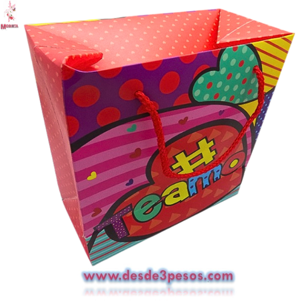Bolsa de Regalo en forma de caja, decorada de San Valentín con Diseños Diamantados 21 x 28 cm. - Imagen 3