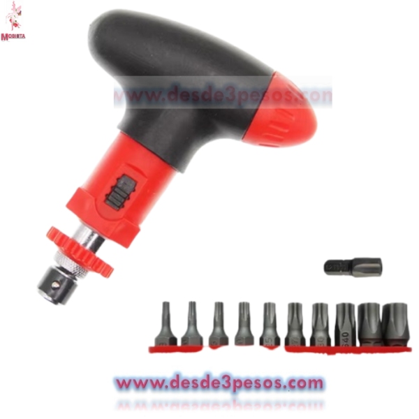 Desarmador Manual Giratorio Tipo T con 10 Puntas 12 x 7cm.